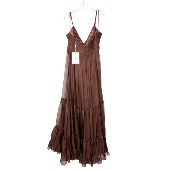 NWT Mac Duggal Tiered V-Neckline Ruched Gown Chocolate 12W #7881 - Picture 5 of 8